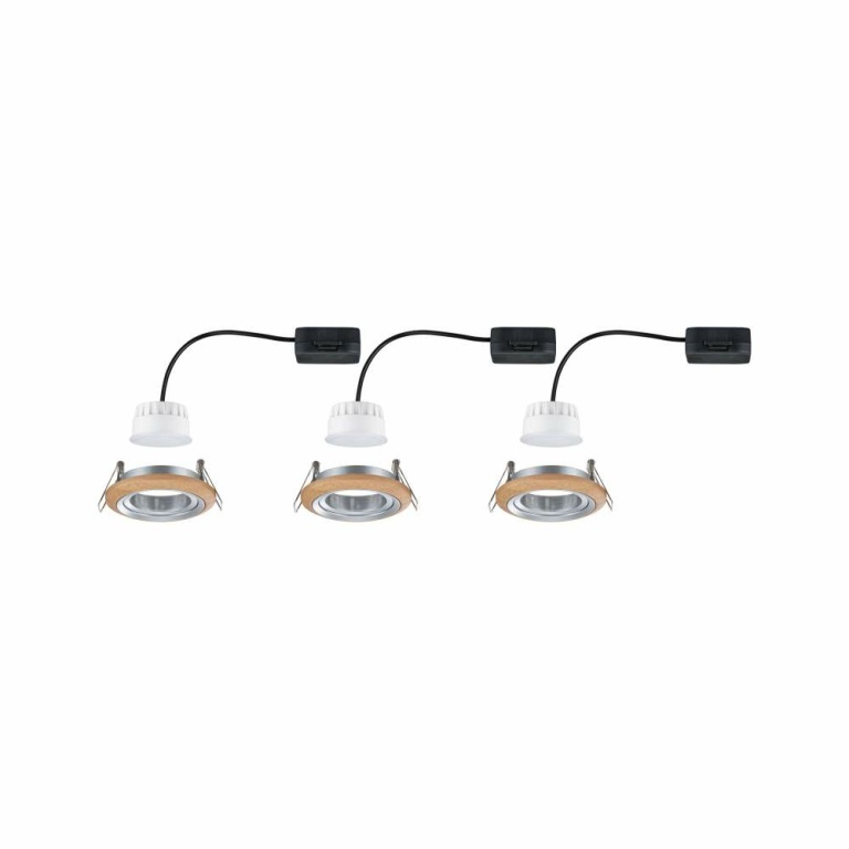 Paulmann LED Einbauleuchte Lanati aus Echtholz Eiche/Alu gedreht 3er-Set LED-Coin 6W 470lm 2700K rund schwenkbar FSC®-zertifiziert 230V