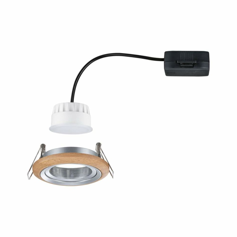 Paulmann LED Einbauleuchte Lanati aus Echtholz Eiche/Alu gedreht Einzelspot LED-Coin 6W 470lm 2700K rund schwenkbar FSC®-zertifiziert 230V