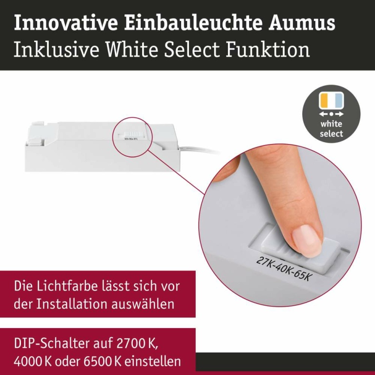 Paulmann LED Einbauleuchte White Select Aumus Weiß Einzelspot 5W 700lm 3-Step-Dim 2700 - 6500K rund schwenkbar White-Select 230V