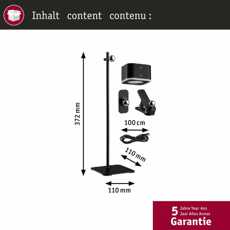 Paulmann Mobile Tischleuchte Varia  White Switch 250lm / 60lm 1,6 / 1x0,4W Schwarz