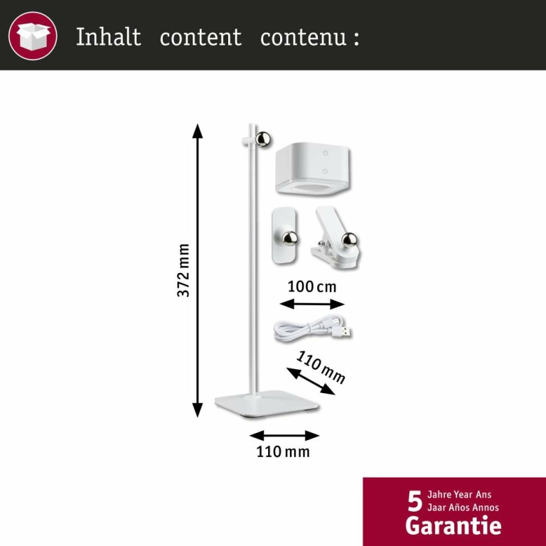 Paulmann Mobile Tischleuchte Varia White Switch 250lm / 60lm 1,6 / 1x0,4W Weiß