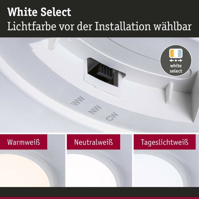 Paulmann LED Panel Alya Weiß rund 230mm 17W 1700lm White-Select 3000K / 4000K / 6500K