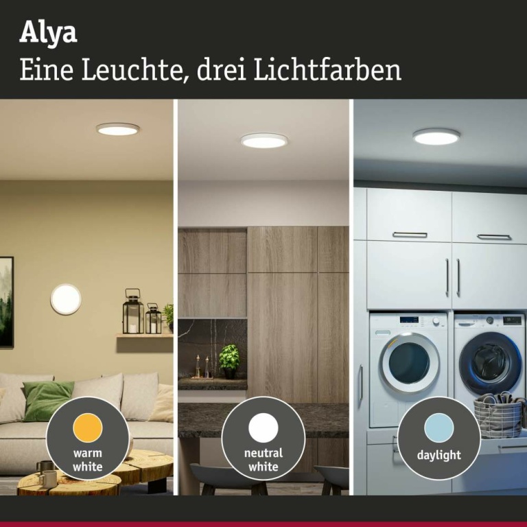 Paulmann LED Panel Alya Weiß rund 300mm 29W 2800lm White-Select 3000K / 4000K / 6500K