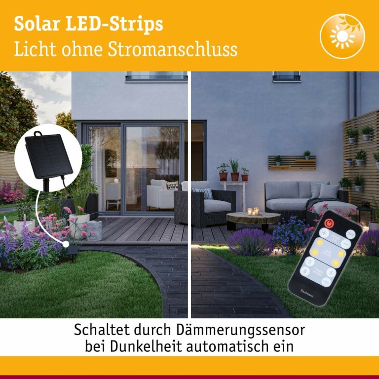 Paulmann LED Stripe Solar inkl. Fernbedienung 5m  IP44 2,8W 51lm/m 60 LEDs/m 3000K