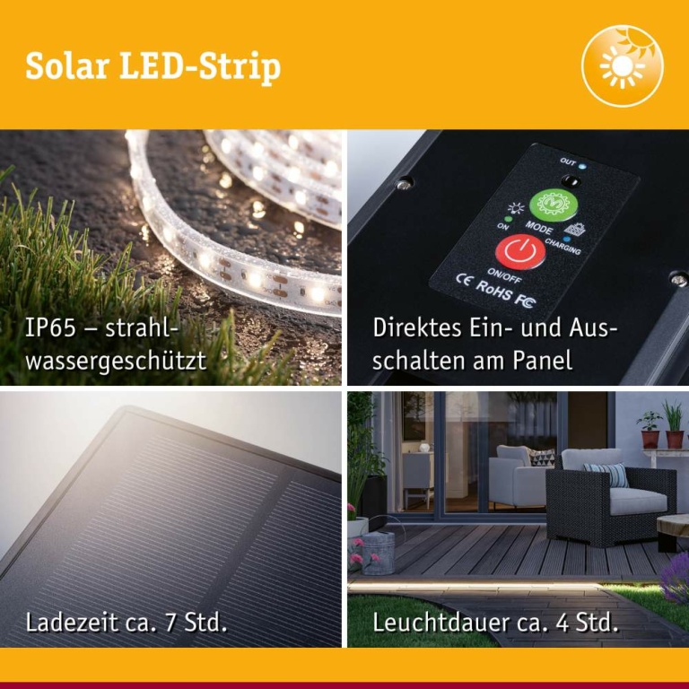 Paulmann LED Stripe Solar inkl. Fernbedienung 5m  IP44 2,8W 51lm/m 60 LEDs/m 3000K