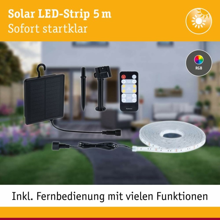 Paulmann LED Stripe Solar inkl. Fernbedienung 5m IP44 3,2W 22lm/m 60 LEDs/m RGB