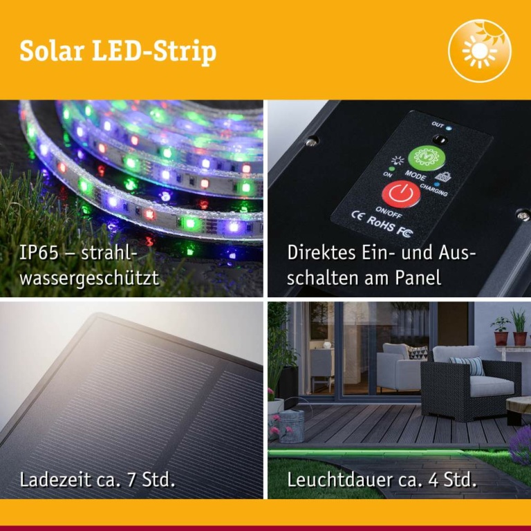 Paulmann LED Stripe Solar inkl. Fernbedienung 5m IP44 3,2W 22lm/m 60 LEDs/m RGB