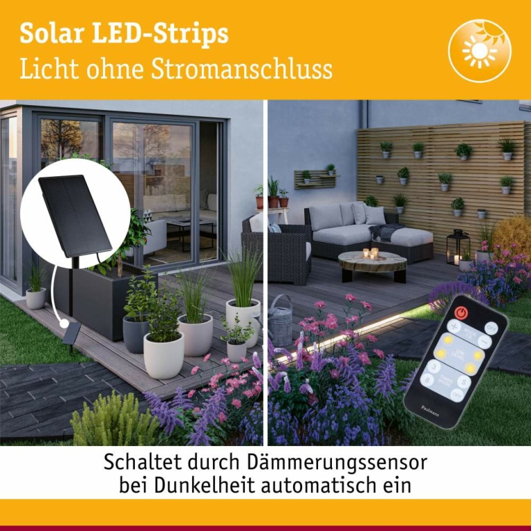 Paulmann LED Stripe Solar inkl. Fernbedienung 10m IP44 3,2W 28lm/m 60 LEDs/m 3000K