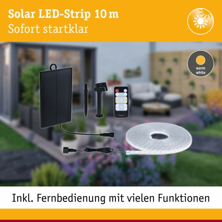 Paulmann LED Stripe Solar inkl. Fernbedienung 10m IP44 3,2W 28lm/m 60 LEDs/m 3000K