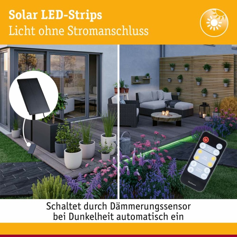 Paulmann LED Stripe Solar inkl. Fernbedienung 10m  IP44 3,8W 14lm/m 60 LEDs/m RGB