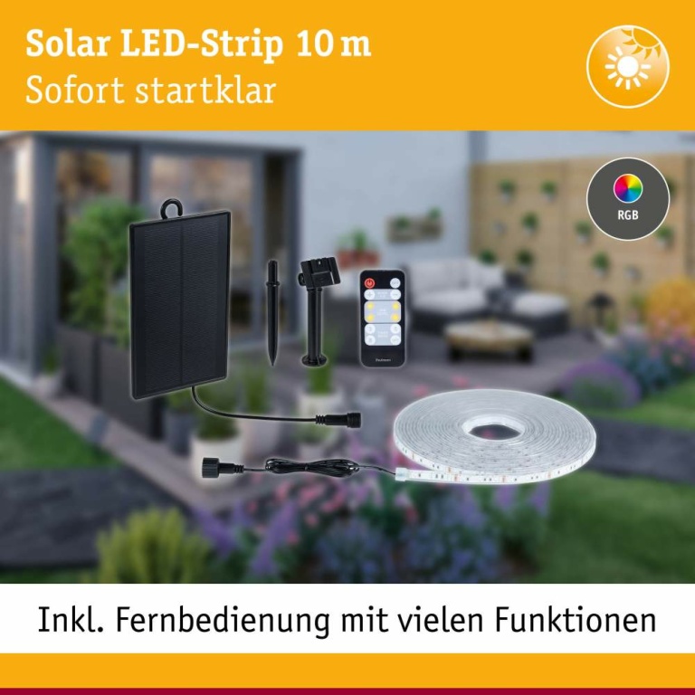 Paulmann LED Stripe Solar inkl. Fernbedienung 10m  IP44 3,8W 14lm/m 60 LEDs/m RGB