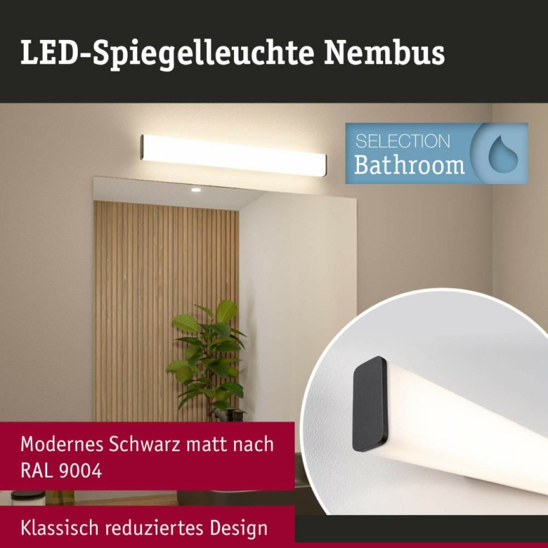 Paulmann Selection Bathroom LED Wandleuchte Nembus  IP44  3000K 950lm 230V 11,2W  Schwarz