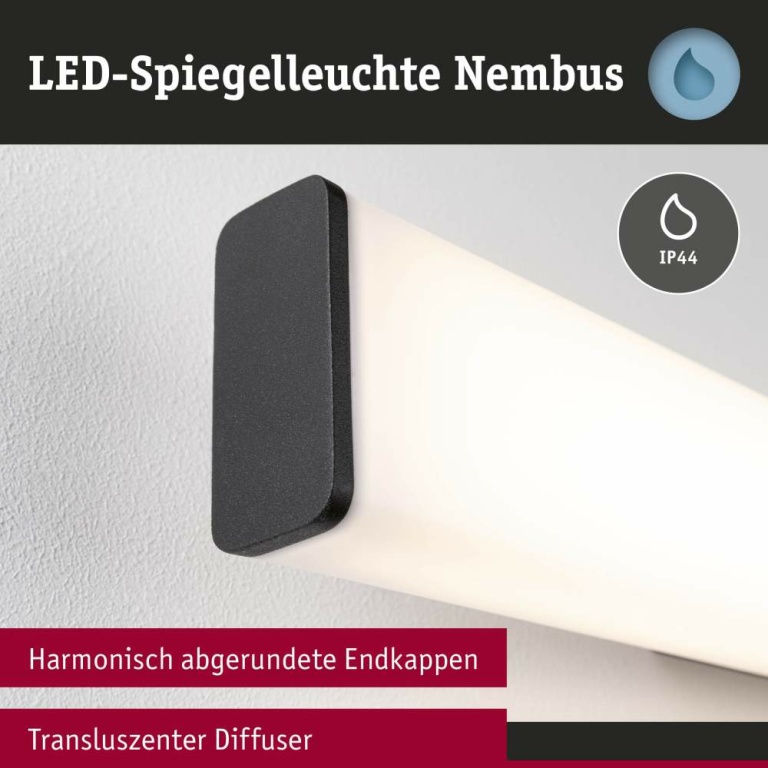 Paulmann Selection Bathroom LED Wandleuchte Nembus  IP44  3000K 950lm 230V 11,2W  Schwarz