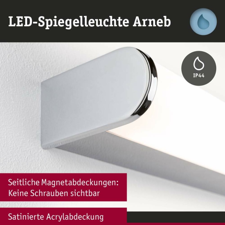 Paulmann Selection Bathroom LED Wandleuchte Arneb  IP44  3000K 1000lm 230V 12,5W  Chrom