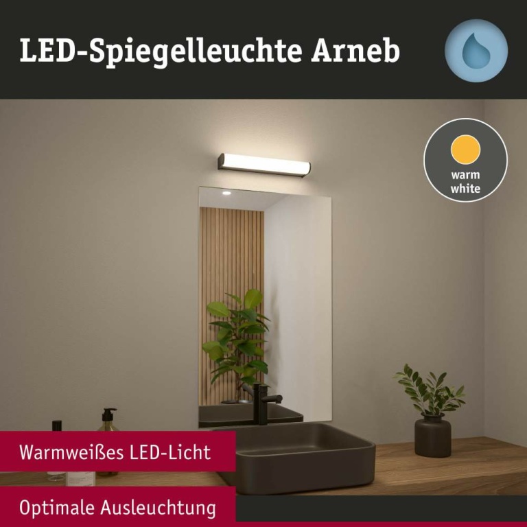 Paulmann Selection Bathroom LED Wandleuchte Arneb  IP44  3000K 700lm 230V 9W  Schwarz