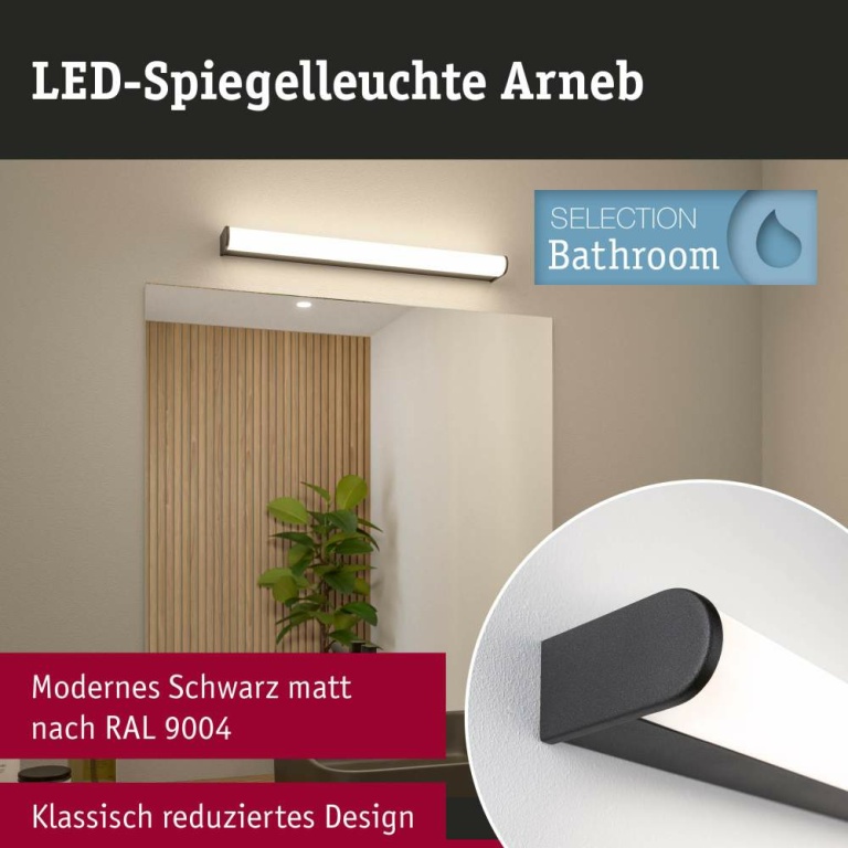 Paulmann Selection Bathroom LED Wandleuchte Arneb  IP44  3000K 1000lm 230V 12,5W  Schwarz