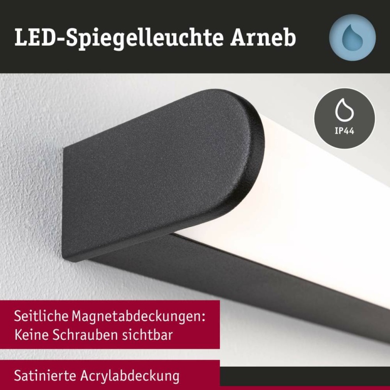 Paulmann Selection Bathroom LED Wandleuchte Arneb  IP44  3000K 1000lm 230V 12,5W  Schwarz