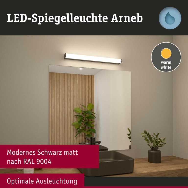 Paulmann Selection Bathroom LED Wandleuchte Arneb  IP44  3000K 1000lm 230V 12,5W  Schwarz