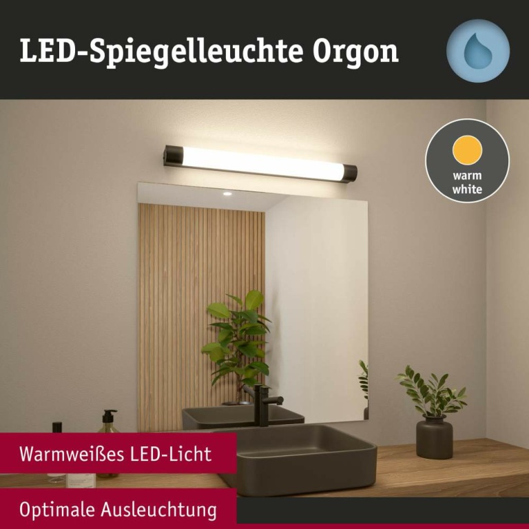 Paulmann Selection Bathroom LED Spiegelleuchte Orgon Steckdose  IP44  3000K 850lm 230V 10,5W  Schwarz