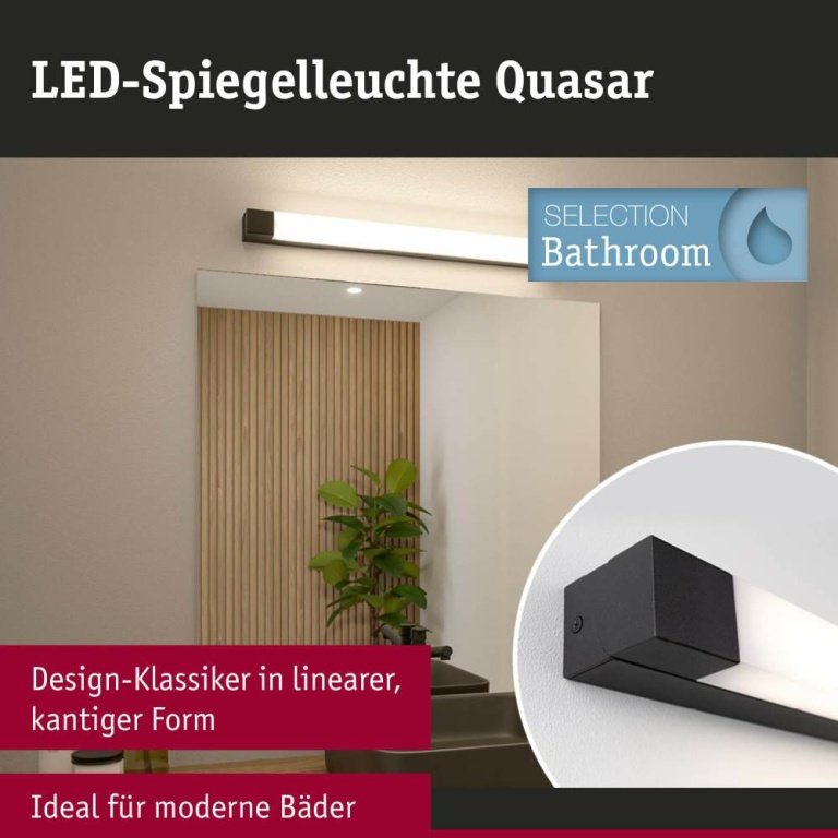 Paulmann Selection Bathroom LED Spiegelleuchte Quasar  IP44  3000K 900lm 230V 11,2W  Schwarz