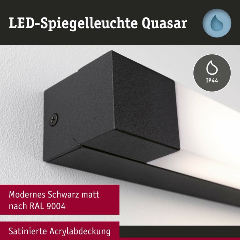 Paulmann Selection Bathroom LED Spiegelleuchte Quasar  IP44  3000K 900lm 230V 11,2W  Schwarz