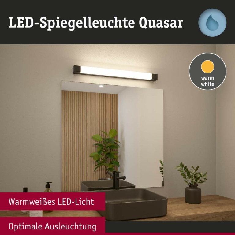 Paulmann Selection Bathroom LED Spiegelleuchte Quasar  IP44  3000K 900lm 230V 11,2W  Schwarz