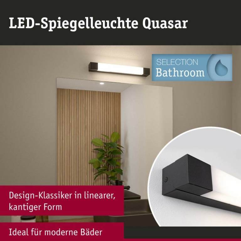 Paulmann Selection Bathroom LED Spiegelleuchte Quasar  IP44  3000K 600lm 230V 7,5W  Schwarz