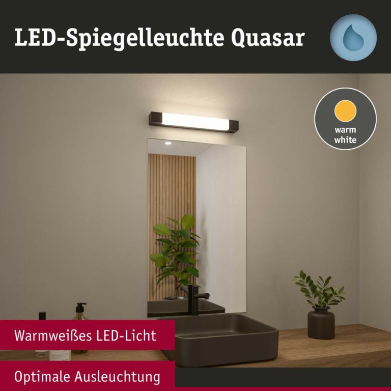 Paulmann Selection Bathroom LED Spiegelleuchte Quasar  IP44  3000K 600lm 230V 7,5W  Schwarz