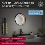 LED Leuchtspiegel Miro IP44 Tunable White 70lm 230V 11,5W Spiegel Schwarz matt