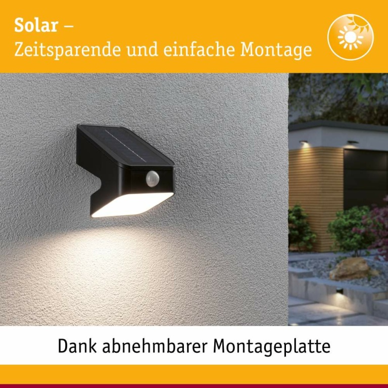 Paulmann Solar LED Wandfluter Lesly Bewegungsmelder IP65 eckig 3000K 5,5W 400lm Anthrazit Kunststoff