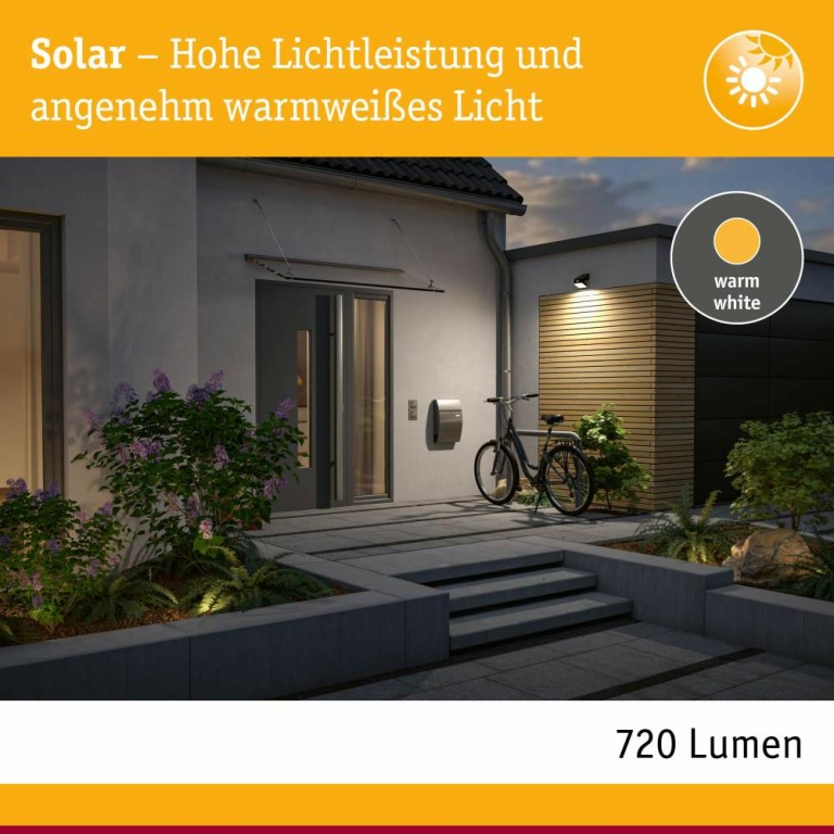 Paulmann Solar LED Wandfluter Lesly Bewegungsmelder IP65 eckig 3000K 5,5W 400lm Anthrazit Kunststoff