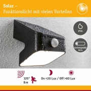 Solar LED Wandfluter Lesly Bewegungsmelder IP65 eckig 3000K 5,5W 400lm Anthrazit Kunststoff