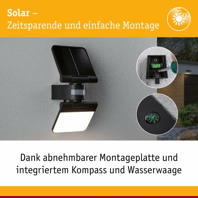 Paulmann Solar LED Wandfluter Lesly Bewegungsmelder IP65 eckig 3000K 12,5W 1000lm Anthrazit Kunststoff