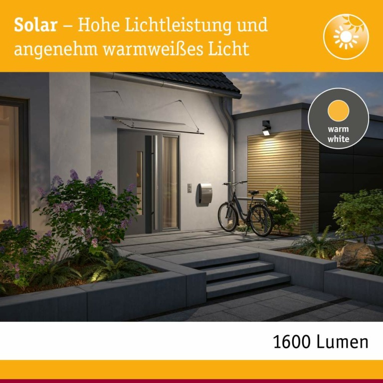 Paulmann Solar LED Wandfluter Lesly Bewegungsmelder IP65 eckig 3000K 12,5W 1000lm Anthrazit Kunststoff