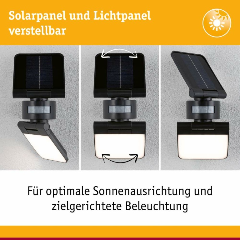 Paulmann Solar LED Wandfluter Lesly Bewegungsmelder IP65 eckig 3000K 12,5W 1000lm Anthrazit Kunststoff