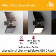 Solar LED Wandfluter Lesly Bewegungsmelder IP65 eckig 3000K 12,5W 1000lm Anthrazit Kunststoff