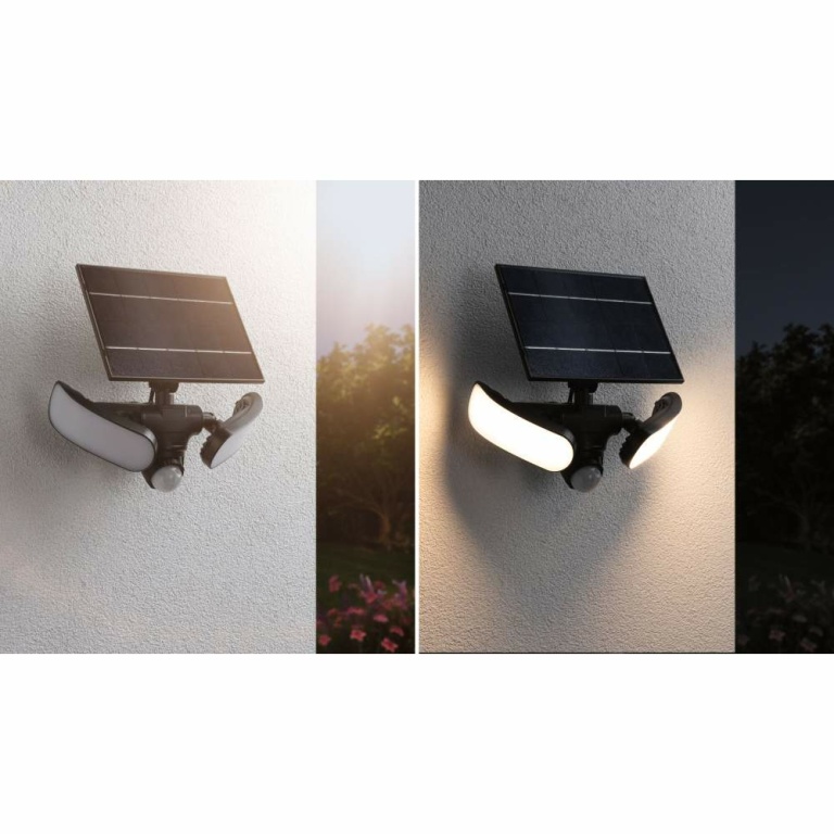 Paulmann Solar LED Wandfluter Sonlig Bewegungsmelder  IP65 eckig 286x137mm 3000K 2x9W 2x1100lm   Anthrazit Kunststoff