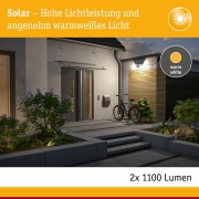 Solar LED Wandfluter Sonlig Bewegungsmelder  IP65 eckig 286x137mm 3000K 2x9W 2x1100lm   Anthrazit Kunststoff