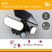 Solar LED Wandfluter Sonlig Bewegungsmelder  IP65 eckig 286x137mm 3000K 2x9W 2x1100lm   Anthrazit Kunststoff