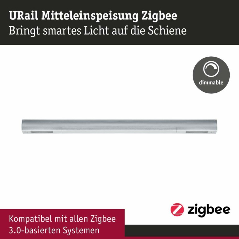 Paulmann URail Mittel-Einspeisung Zigbee Chrom matt in Optik & Dimension der Urail-Schiene max. 100W