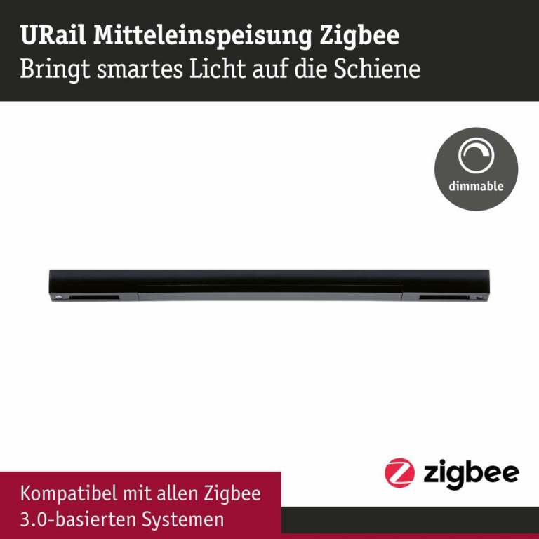 Paulmann URail Mittel-Einspeisung Zigbee Schwarz matt in Optik & Dimension der Urail-Schiene max. 100W