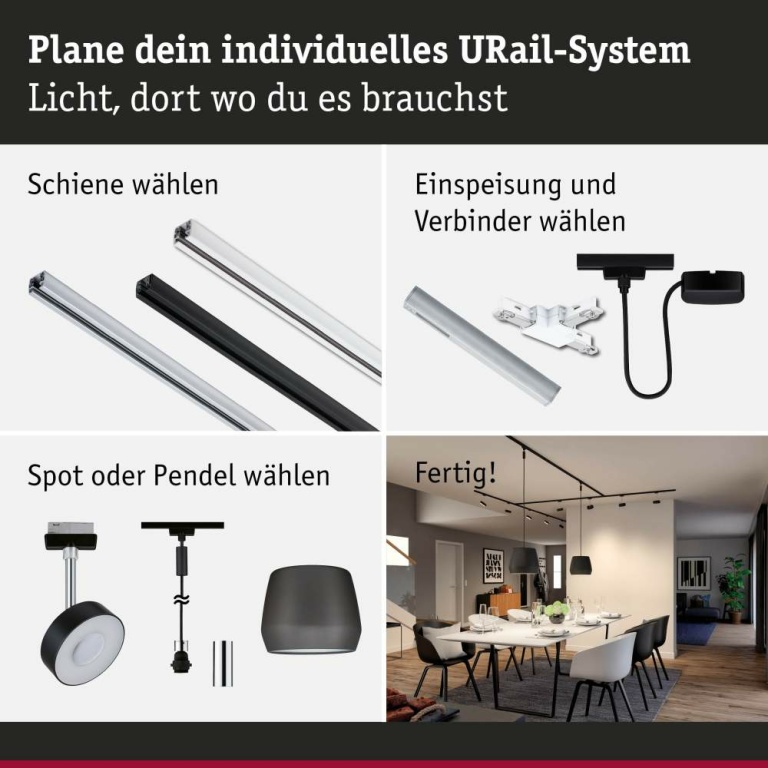 Paulmann URail Mittel-Einspeisung Zigbee Schwarz matt in Optik & Dimension der Urail-Schiene max. 100W