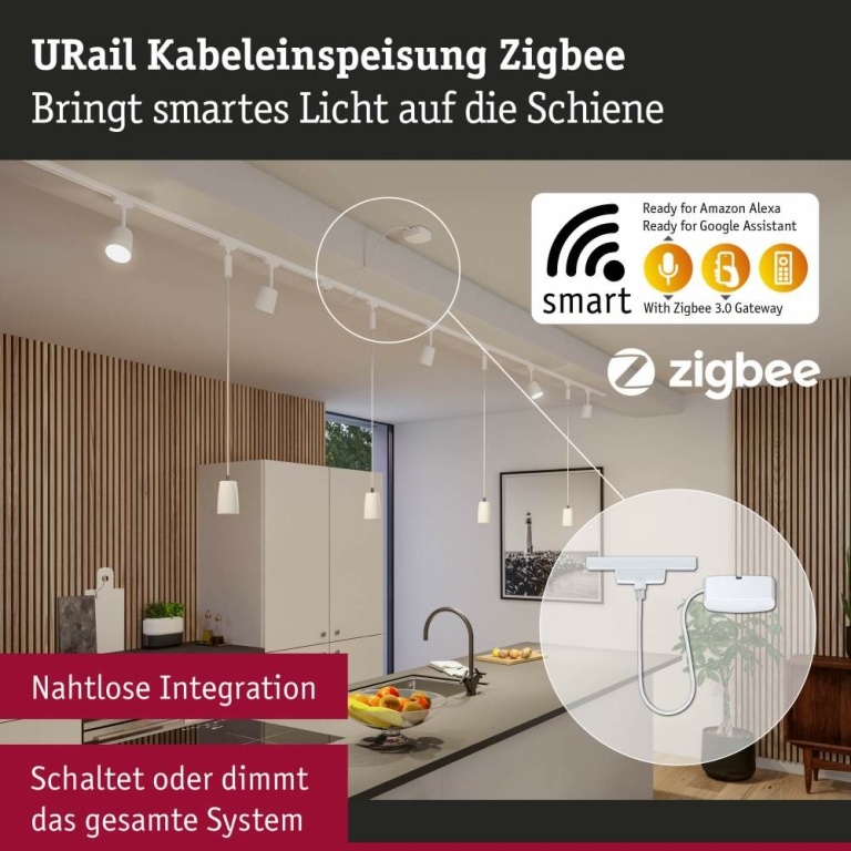 Paulmann URail Kabeleinspeisung Zigbee 1m Signalweiß max. 100W