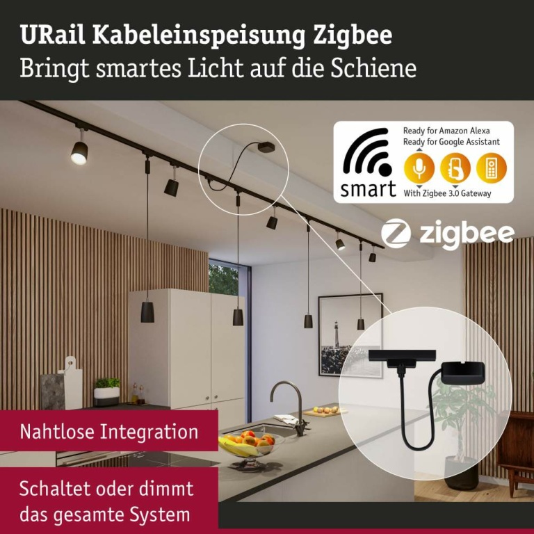 Paulmann URail Kabeleinspeisung Zigbee 1m Schwarz matt max. 100W