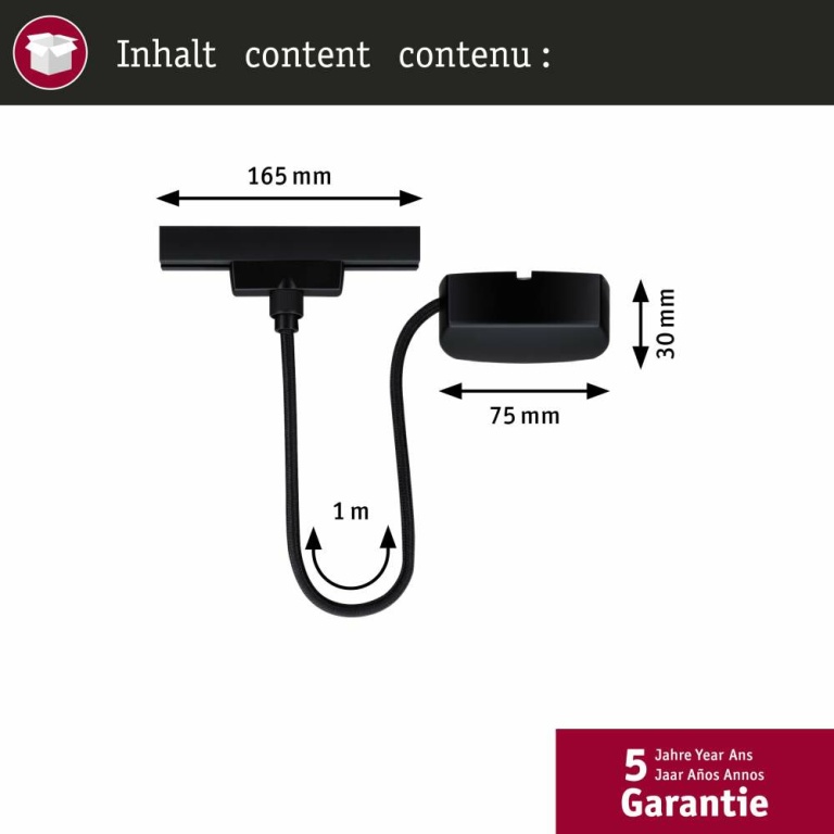 Paulmann URail Kabeleinspeisung Zigbee 1m Schwarz matt max. 100W