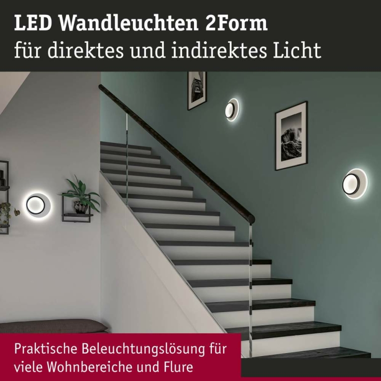 Paulmann LED Wandleuchte 2Form   4000K 1190lm / 870lm 230V 9,5 / 7W  Weiß Schwarz