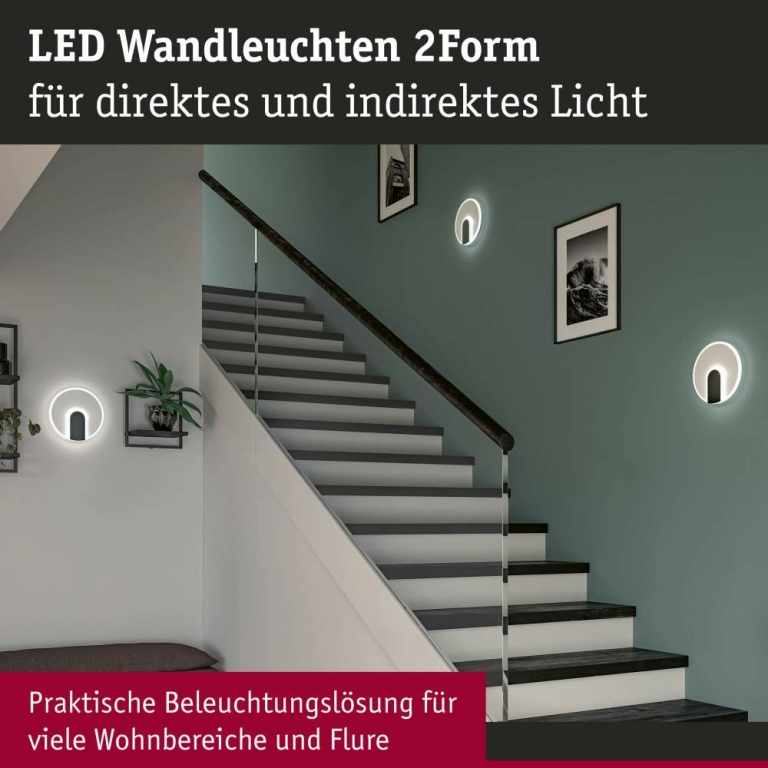 Paulmann LED Wandleuchte 2Form   4000K 1160lm / 430lm 230V 9 / 3,5W  Weiß Schwarz