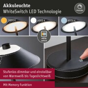 Mobile Akku-Tischleuchte Pellini Schwarz matt in Lederoptik mit USB-C White Switch Dimmbar via Touch-Schalter Höhe 33cm