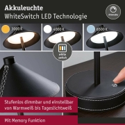 Mobile Akku-Tischleuchte Pellini Schwarz matt in Lederoptik mit USB-C White Switch Dimmbar via Touch-Schalter Höhe 37cm