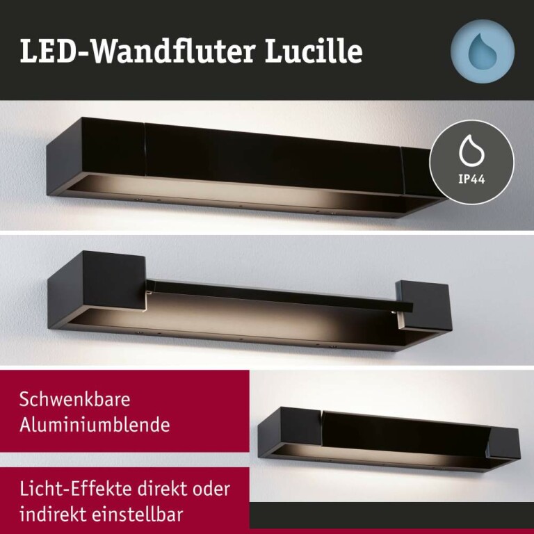 Paulmann Selection Bathroom LED Wandleuchte Lucille IP44  2700K 1000lm 230V 11W dimmbar Schwarz